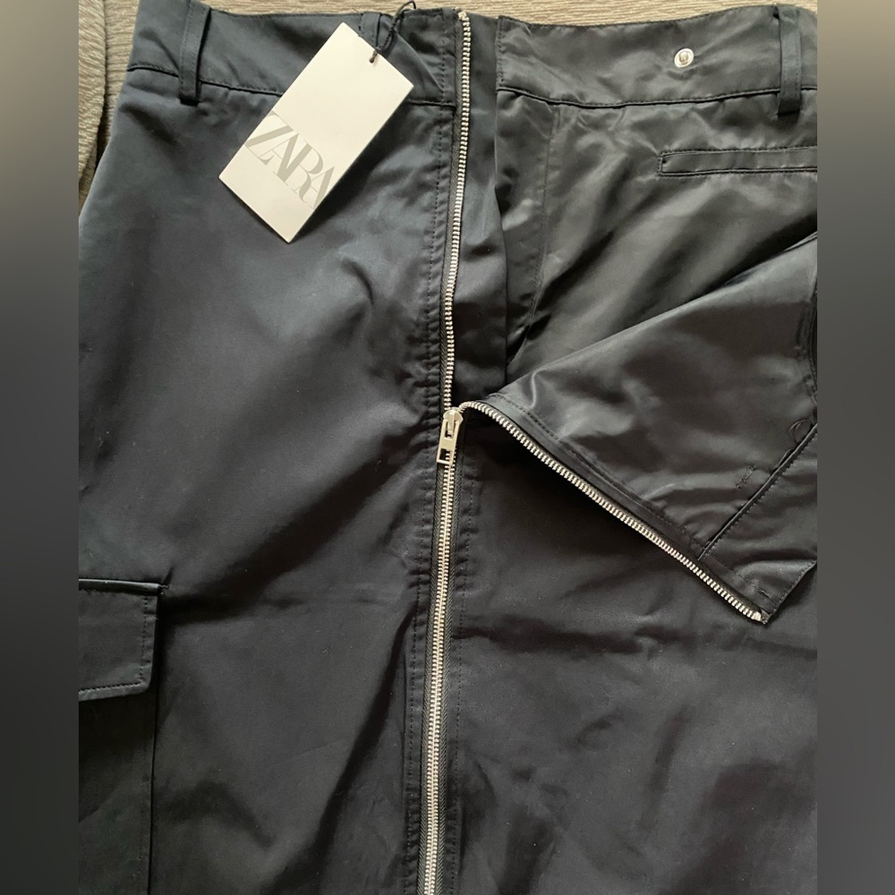 ZARA Nylon Black Cargo Midi Skirt with Zipper Detail- Sue S- NEW - Picture 10 of 12